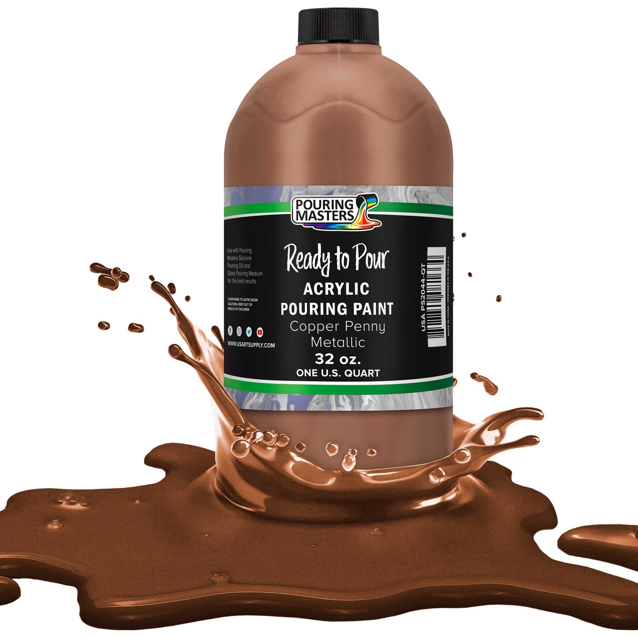 Pouring Masters Copper Penny Metallic Ready to Pour Acrylic Pouring Paint - Premium 32-Ounce Pre-Mixed Fluid Acrylic Paint - Fluid Art Supplies for Canvas, Wood, Paper, Tile & Rocks